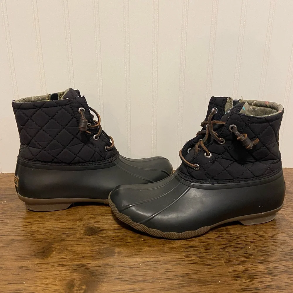 Quilted Black Winter Rain Ankle Boots with Zipper